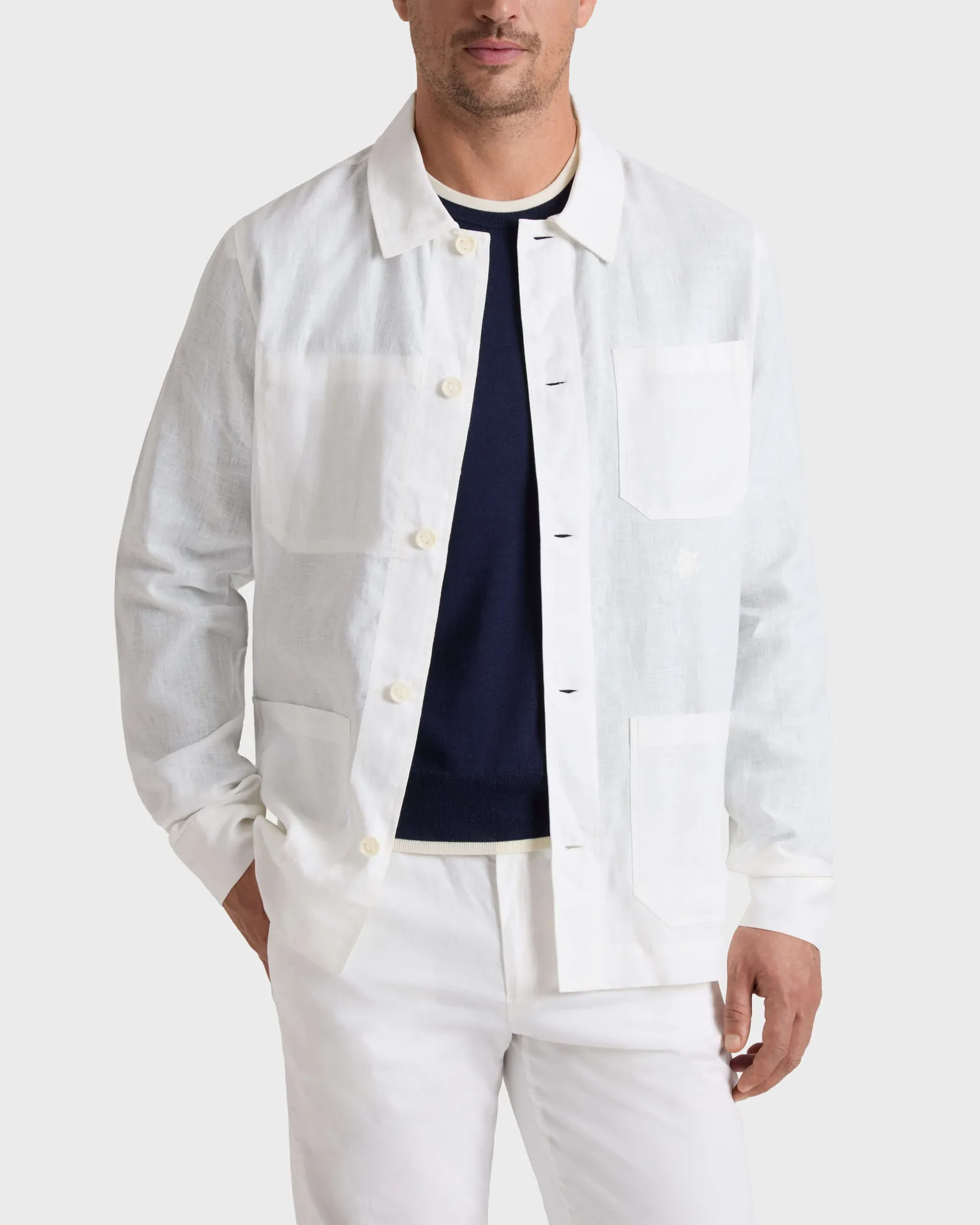 Vilebrequin - Herren-leinen-overshirt Uni - Jacke - Corentin - Weiss - Größe S – Bild 3