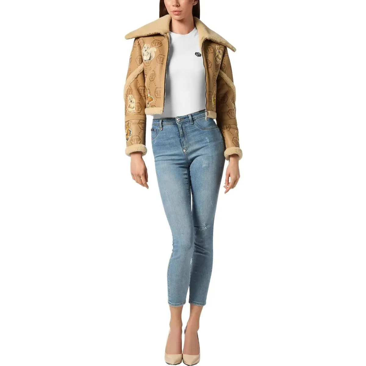 Philipp Plein - Lederjacke Monogram - Größe L - beige – Bild 2