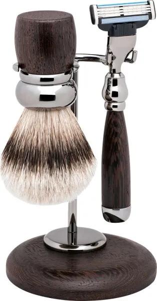 Erbe Shaving Shop Rhodium-Rasier-Garnitur dreiteilig, Wengeholz, Gillette Mach 3 Erbe Shaving Shop Rhodium-Rasier-Garnitur dreiteilig, Wengeholz, Gillette Mach 3