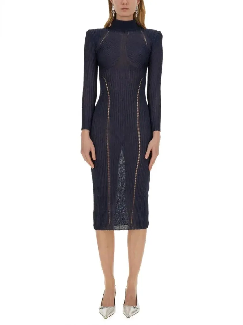 self-portrait - Lurex Knit Midi Dress - Größe M - blau self-portrait - Lurex Knit Midi Dress - Größe M - blau