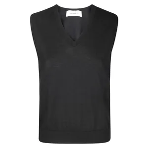 Lisa Yang - V-Neck Sleeveless Top In Soft Cashmere With Contra - Größe 2 - schwarz Lisa Yang - V-Neck Sleeveless Top In Soft Cashmere With Contra - Größe 2 - schwarz
