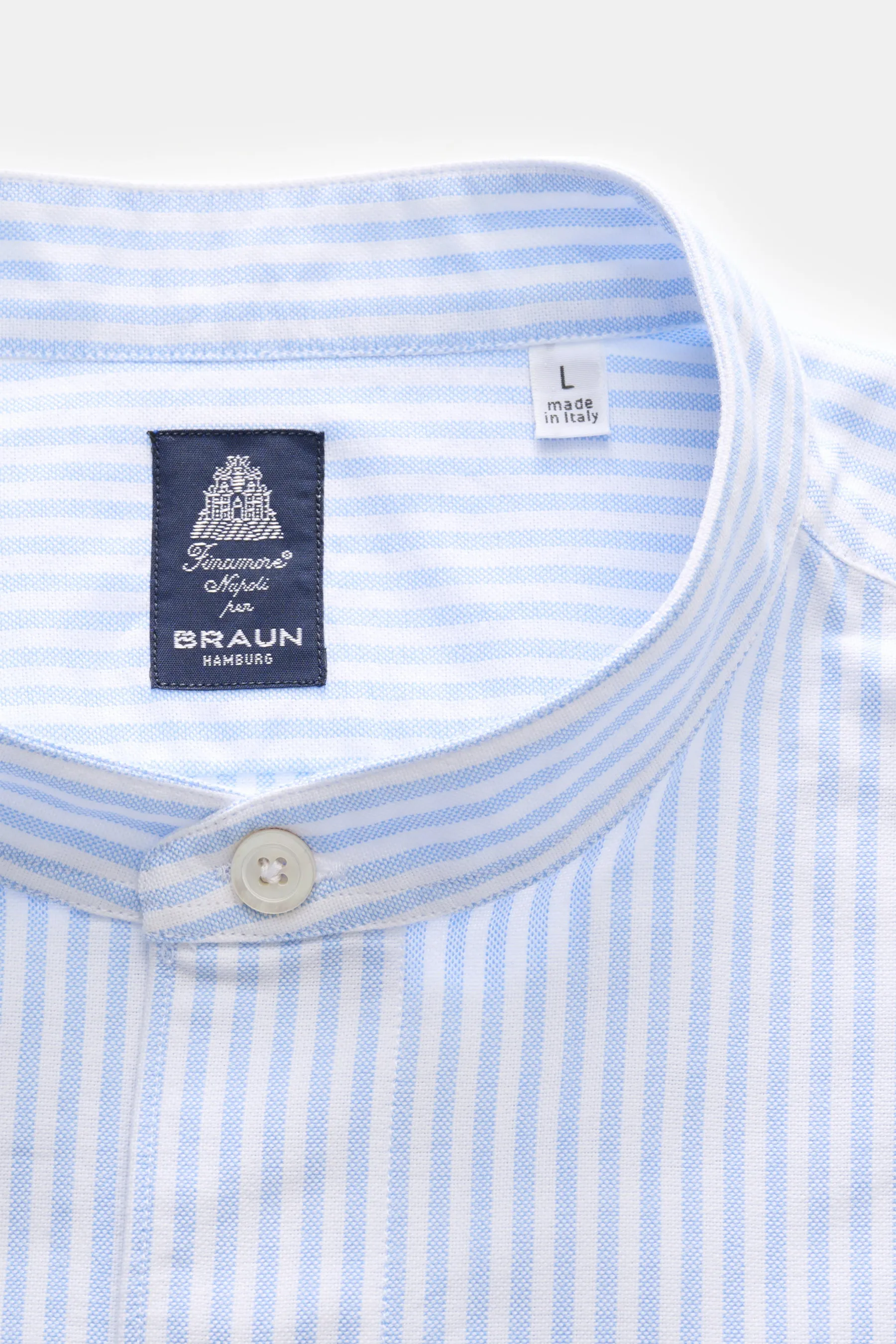 Finamore - Herren - Oxford-Hemd 'Lorenzo Gaeta' Grandad-Kragen hellblau/weiß gestreift – Bild 2