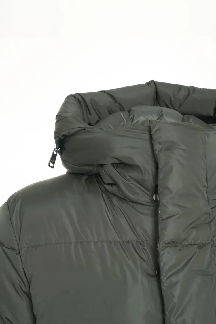 Add - Long Quilted Down Jacket With Drawstring Hood - Größe 48 - grau – Bild 3