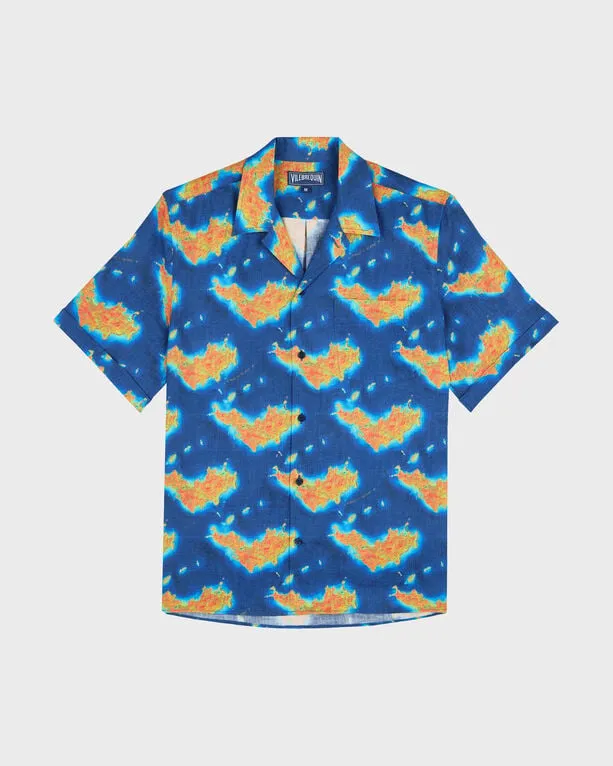 Vilebrequin - Bathymétrie Des Oceans St Barth Bowlinghemd Aus Leinen Für Herren - Hemd - Charli - Blau - Größe XXXL Vilebrequin - Bathymétrie Des Oceans St Barth Bowlinghemd Aus Leinen Für Herren - Hemd - Charli - Blau - Größe XXXL