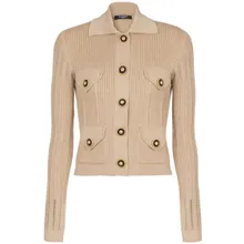 Balmain - Cropped Ribbed Knit Sweater With Classic Collar An - Größe 40 - beige Balmain - Cropped Ribbed Knit Sweater With Classic Collar An - Größe 40 - beige