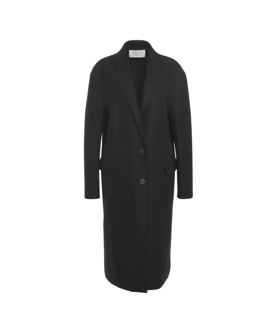Harris Wharf - Long Black Virgin Wool Coat With Classic Notched C - Größe 40 - schwarz Harris Wharf - Long Black Virgin Wool Coat With Classic Notched C - Größe 40 - schwarz