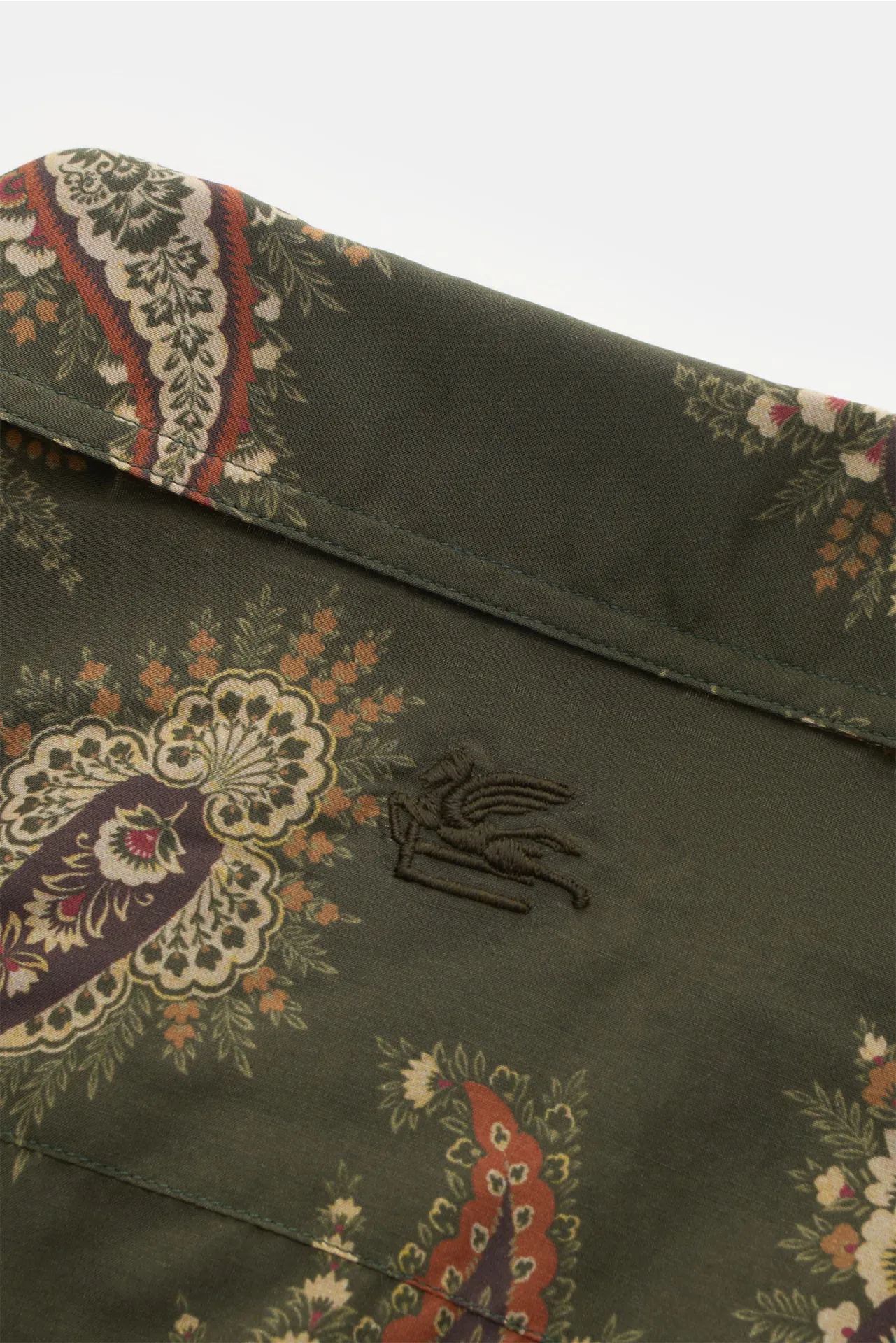 Etro - Herren - Casual Hemd Kubanischer Kragen oliv/creme/rotbraun gemustert – Bild 6