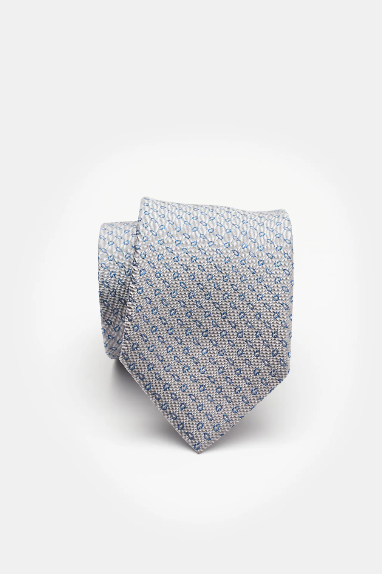 Bigi - Herren - Seidenkrawatte 'Volga' grau/navy/weiß gemustert – Bild 4
