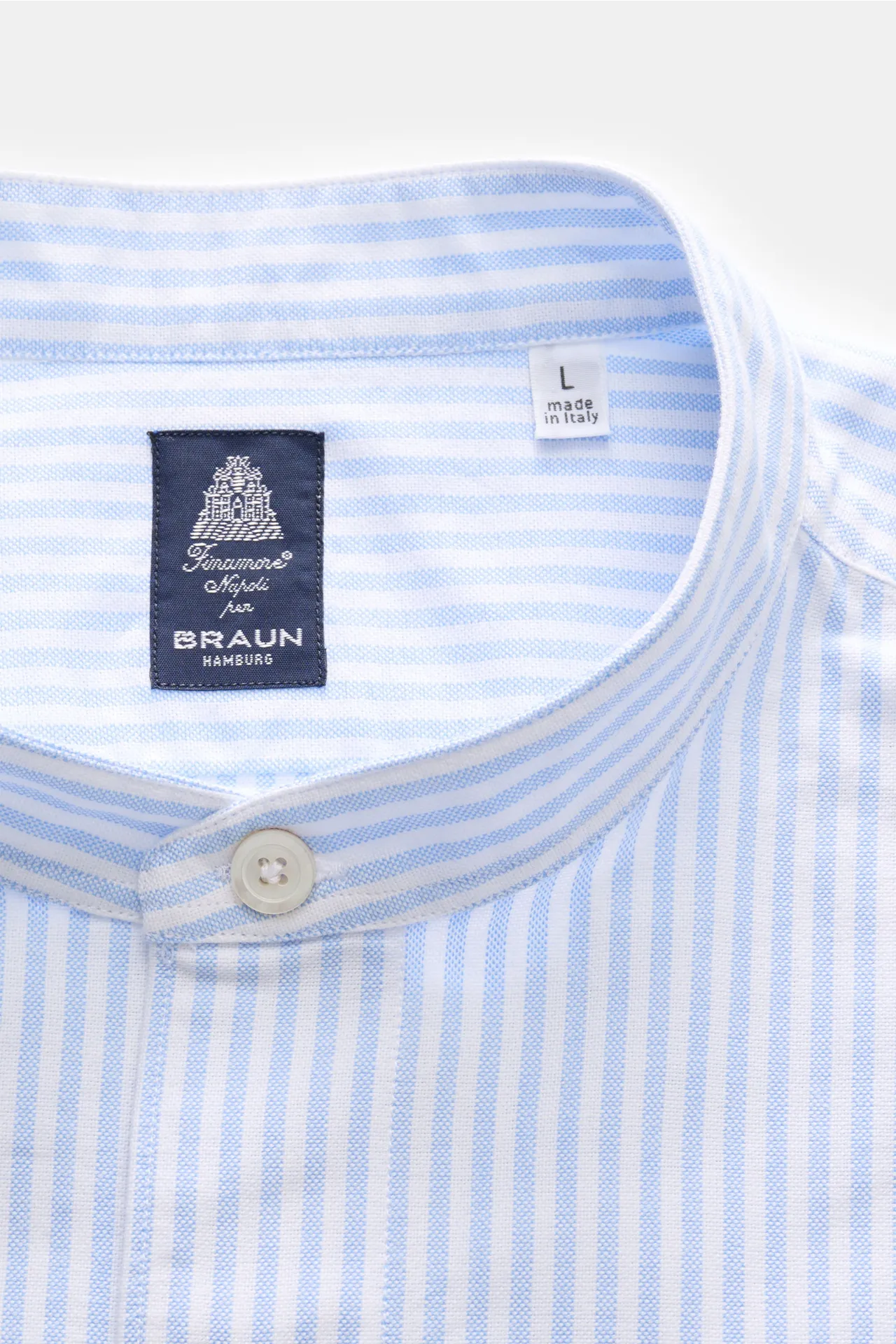 Finamore - Herren - Oxford-Hemd 'Lorenzo Gaeta' Grandad-Kragen hellblau/weiß gestreift – Bild 2