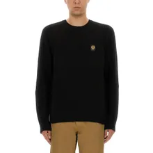 Belstaff - Ribbed Merino Wool Sweater With Logo Patch - Größe S - schwarz Belstaff - Ribbed Merino Wool Sweater With Logo Patch - Größe S - schwarz