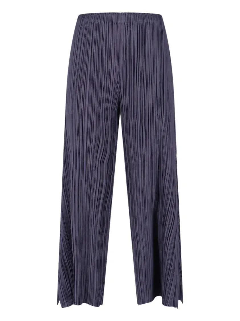 ISSEY MIYAKE PLEATS PLEASE - Pleated Wide-Leg Trousers With Cropped Silhouette - Größe II - blau ISSEY MIYAKE PLEATS PLEASE - Pleated Wide-Leg Trousers With Cropped Silhouette - Größe II - blau