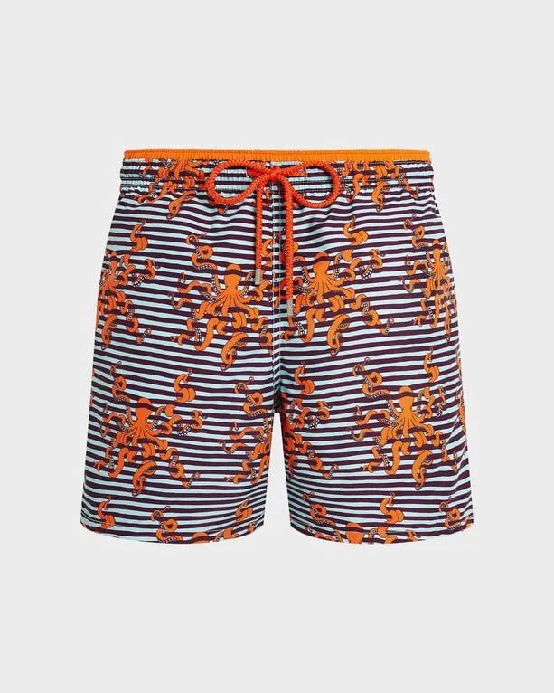 Vilebrequin - Zweifarbige Octopus Badeshorts Mit Streifen Für Herren - Bademode - Moka - Blau - Größe S Vilebrequin - Zweifarbige Octopus Badeshorts Mit Streifen Für Herren - Bademode - Moka - Blau - Größe S