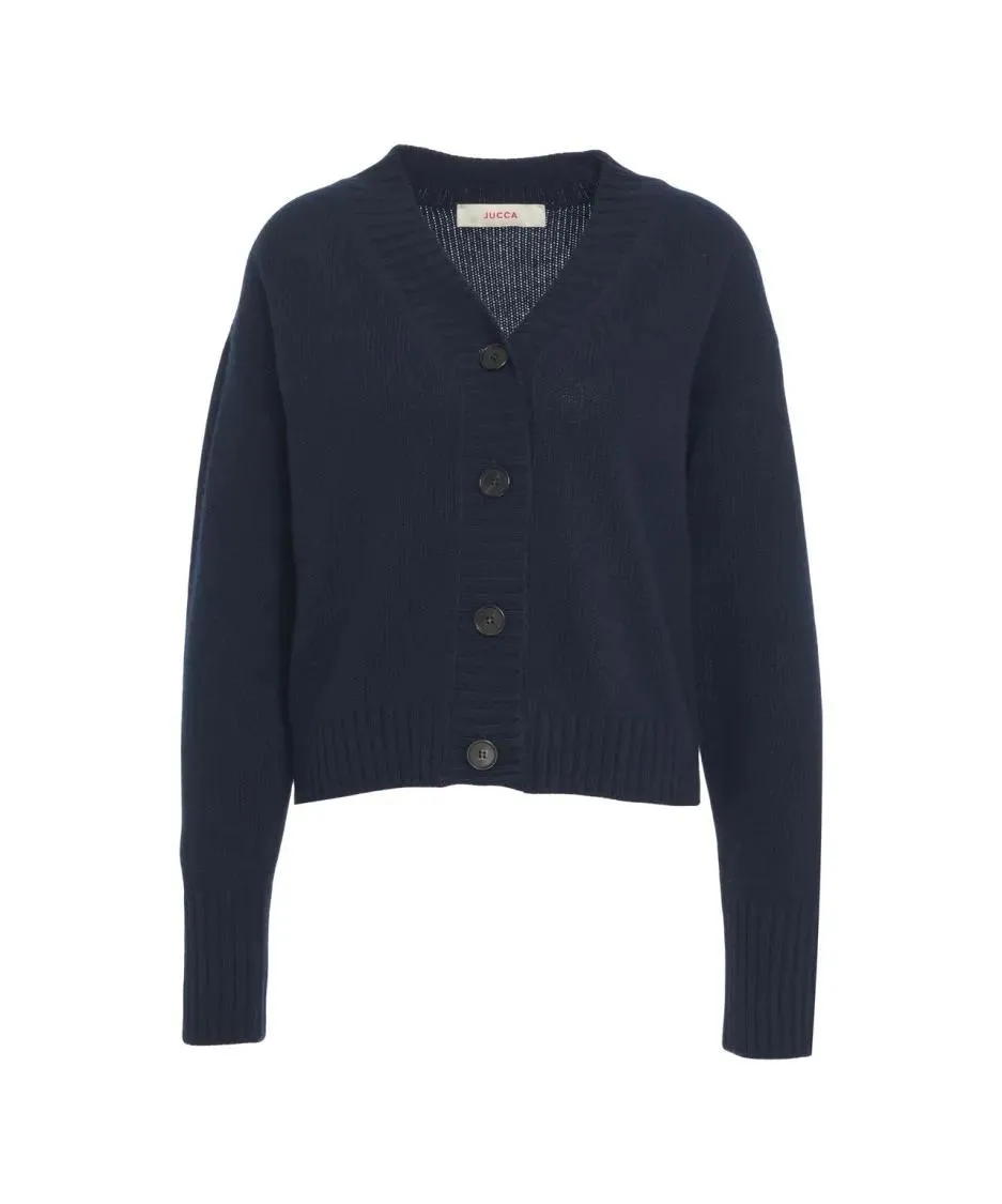 Jucca - V-Neck Knit Cardigan With Button-Down Front And Ri - Größe M - blau Jucca - V-Neck Knit Cardigan With Button-Down Front And Ri - Größe M - blau