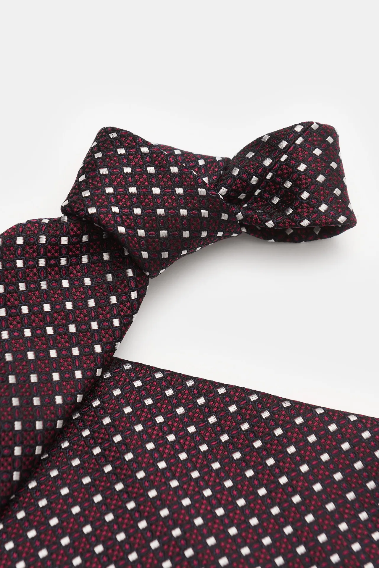 Zegna - Herren - Seidenkrawatte schwarz/dunkelrot/offwhite gemustert – Bild 4
