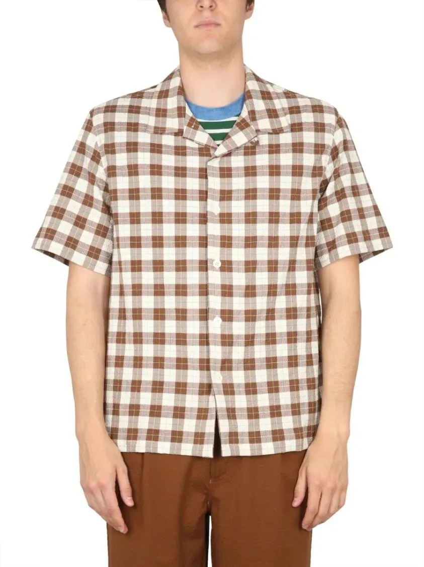 Howlin - Short-Sleeved Checkered Bowling Neck Shirt - Größe L - braun Howlin - Short-Sleeved Checkered Bowling Neck Shirt - Größe L - braun