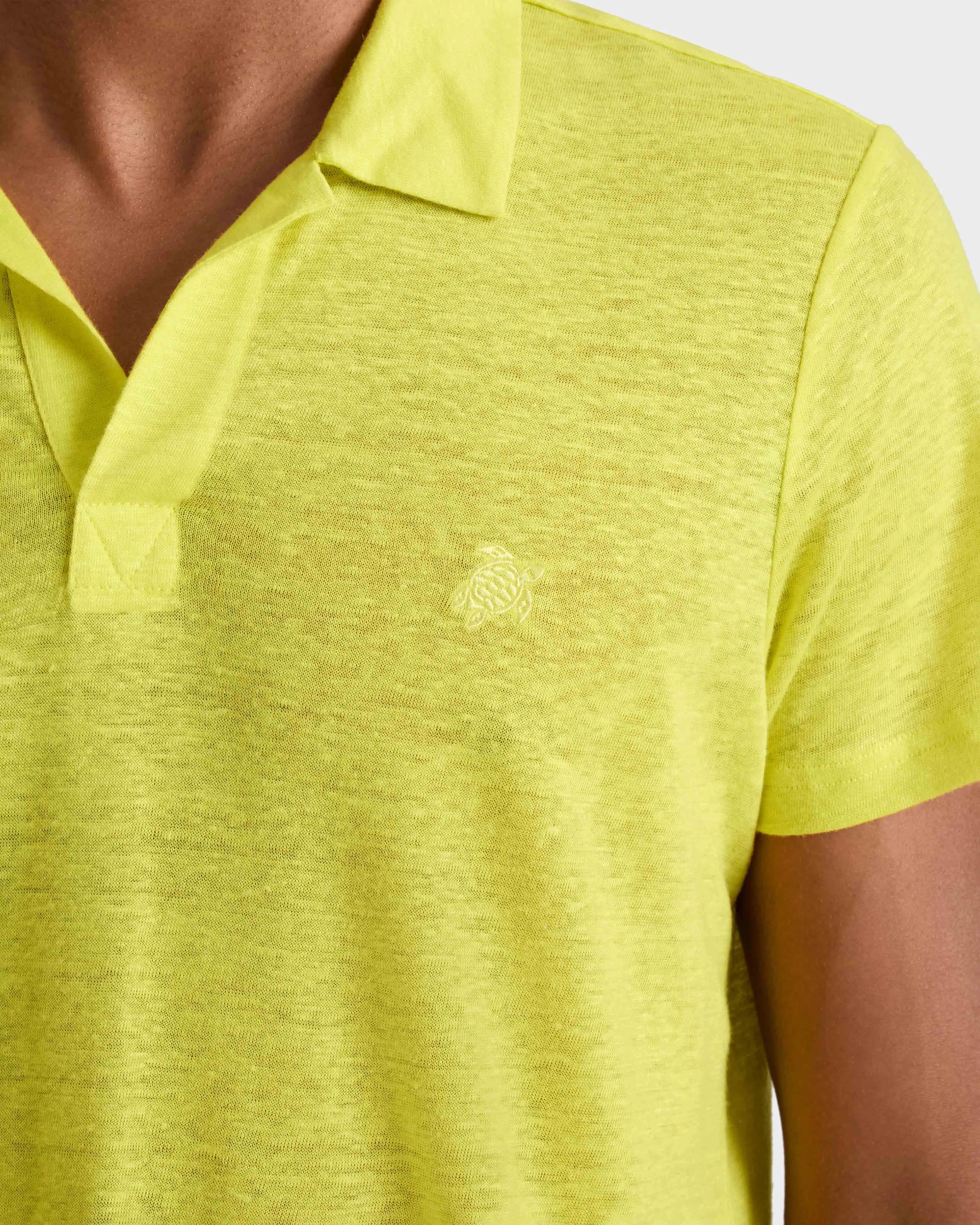 Vilebrequin - Einfarbiges Polohemd Aus Leinenjersey Für Herren - Polohemd - Pyramid - Grün - Größe M – Bild 5