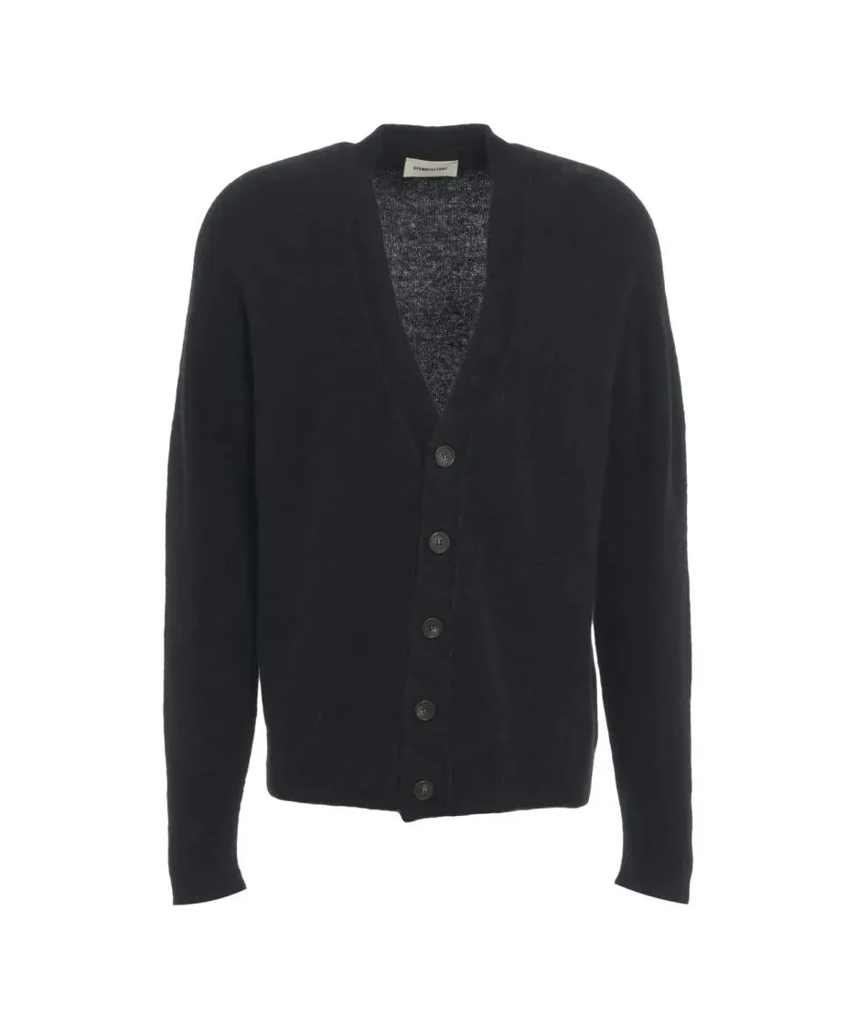 Atomo Factory - Virgin Wool Black Cardigan With V-Neck And Ribbed - Größe XL - schwarz Atomo Factory - Virgin Wool Black Cardigan With V-Neck And Ribbed - Größe XL - schwarz