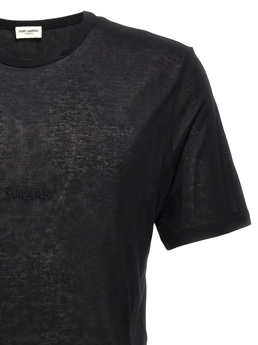 Saint Laurent - Semi-Sheer Black Crewneck T-Shirt - Größe XL - schwarz – Bild 3
