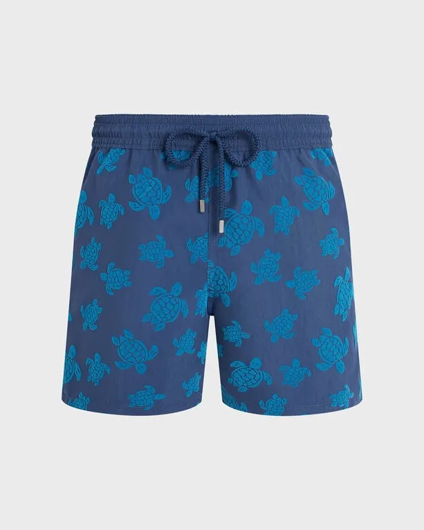 Vilebrequin - Beflockte Ronde Des Tortues Badeshorts Für Herren - Bademode - Moorea - Blau - Größe XXXL Vilebrequin - Beflockte Ronde Des Tortues Badeshorts Für Herren - Bademode - Moorea - Blau - Größe XXXL