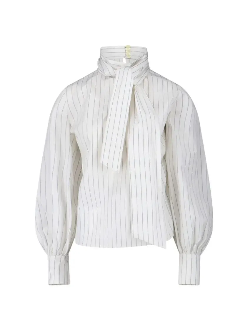 Finamore - Striped Cotton Lavallière Shirt – White - Größe 46 - weiß Finamore - Striped Cotton Lavallière Shirt – White - Größe 46 - weiß