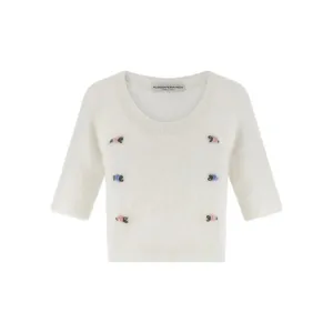Alessandra Rich - %27Carded Mohair%27 Sweater - Größe 42 - weiß Alessandra Rich - %27Carded Mohair%27 Sweater - Größe 42 - weiß