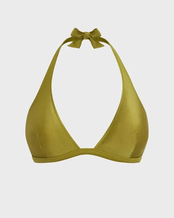 Vilebrequin - Shiny Solid Neckholder-bikinioberteil Für Damen - Bademode - Fleche - Grün - Größe M Vilebrequin - Shiny Solid Neckholder-bikinioberteil Für Damen - Bademode - Fleche - Grün - Größe M