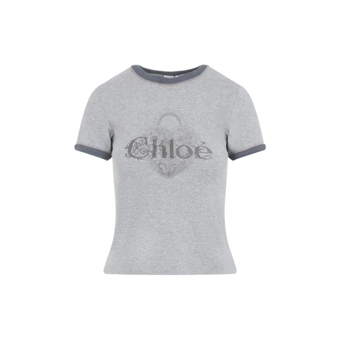 Chloé - Melange Grey Cotton T-Shirt With Graphic Print - Größe S - weiß Chloé - Melange Grey Cotton T-Shirt With Graphic Print - Größe S - weiß