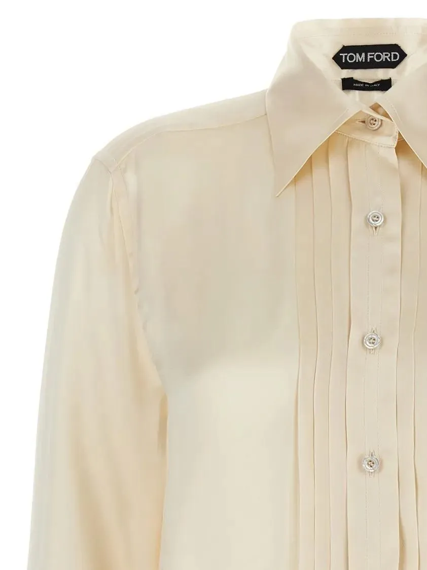 Tom Ford - Pleated Plastron Shirt - Größe 44 - beige – Bild 3