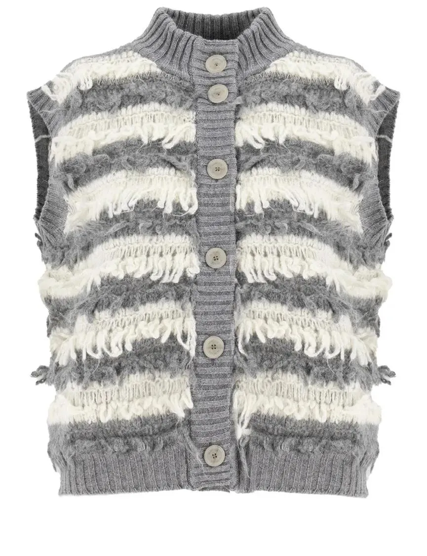 Panicale - Two-Color Striped Knit Wool Waistcoat - Größe 42 - grau Panicale - Two-Color Striped Knit Wool Waistcoat - Größe 42 - grau