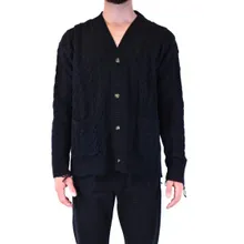 Laneus - Cable Knit Black Cardigan With V-Neckline - Größe 50 - schwarz Laneus - Cable Knit Black Cardigan With V-Neckline - Größe 50 - schwarz