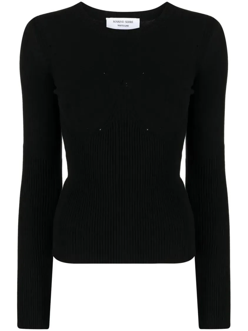 Marine Serre - Ribbed Knit Long Sleeve Top - Größe S - schwarz Marine Serre - Ribbed Knit Long Sleeve Top - Größe S - schwarz