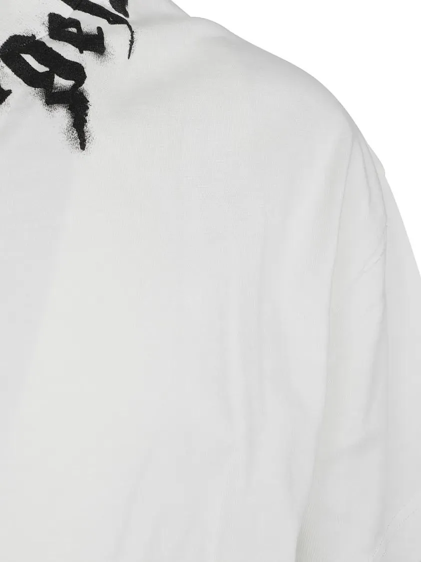 Palm Angels - Crew Neck T-Shirt With Spray-Paint Effect Logo Det - Größe L - weiß – Bild 2