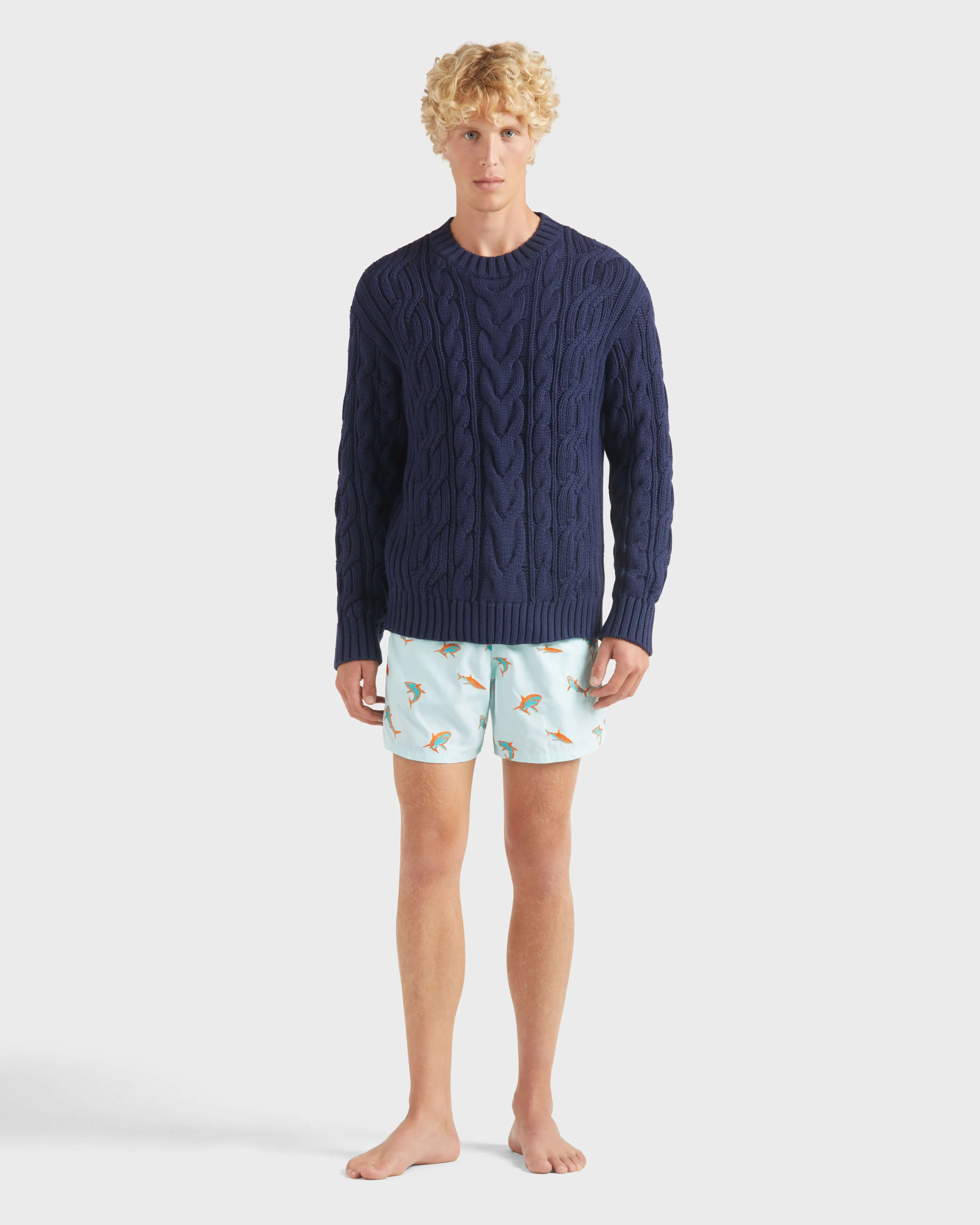 Vilebrequin - Herren Zopfmuster-baumwollpullover - Pullover - Philippe - Blau - Größe M – Bild 3