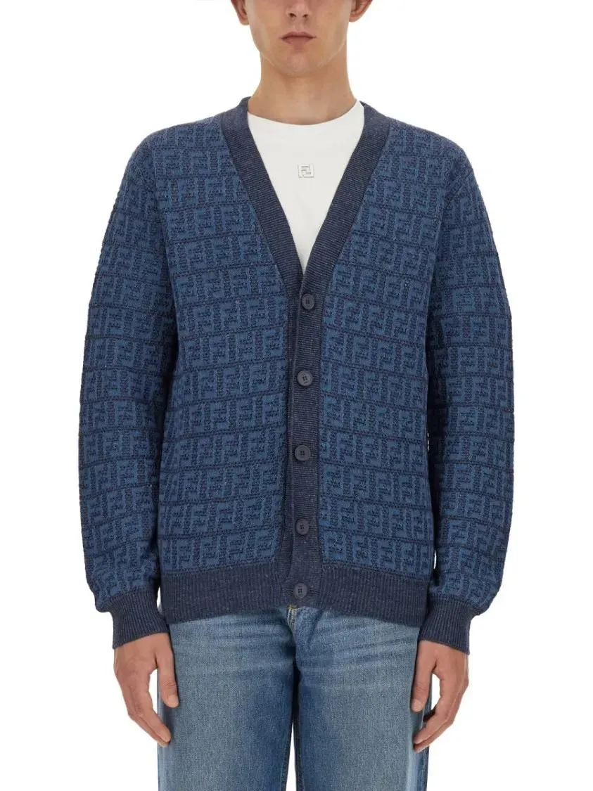 Fendi - "Ff" Cardigan - Größe 48 - blau Fendi - "Ff" Cardigan - Größe 48 - blau
