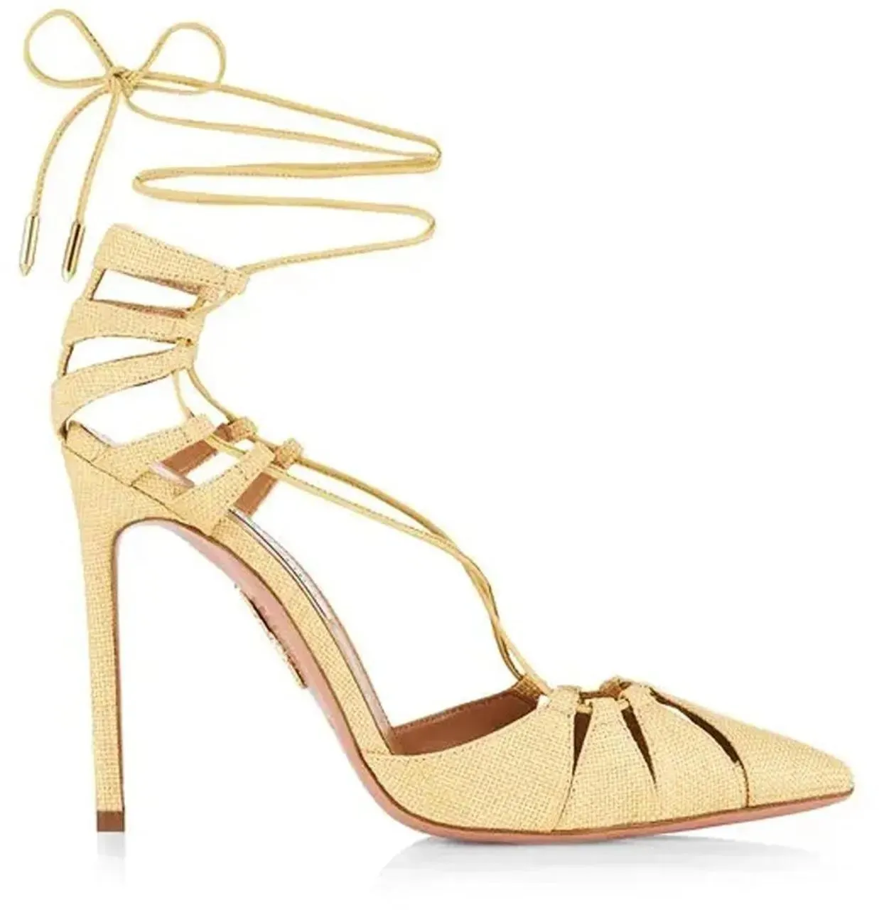 Aquazzura - Aquazzurra Bellissima Woven Raffia Stiletto Sandal - Größe 41 - gelb Aquazzura - Aquazzurra Bellissima Woven Raffia Stiletto Sandal - Größe 41 - gelb