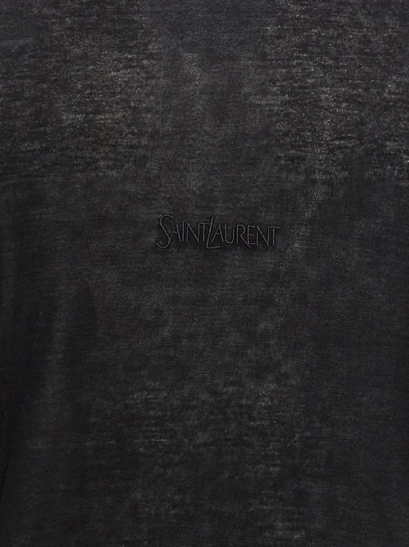 Saint Laurent - Semi-Sheer Black Crewneck T-Shirt - Größe XL - schwarz – Bild 2
