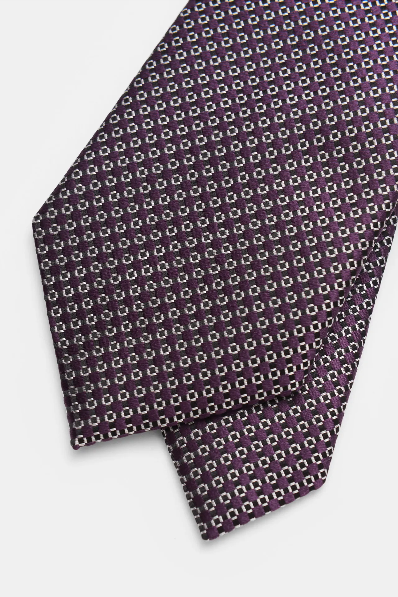 Zegna - Herren - Seidenkrawatte dunkelviolett/schwarz/weiß gemustert – Bild 4