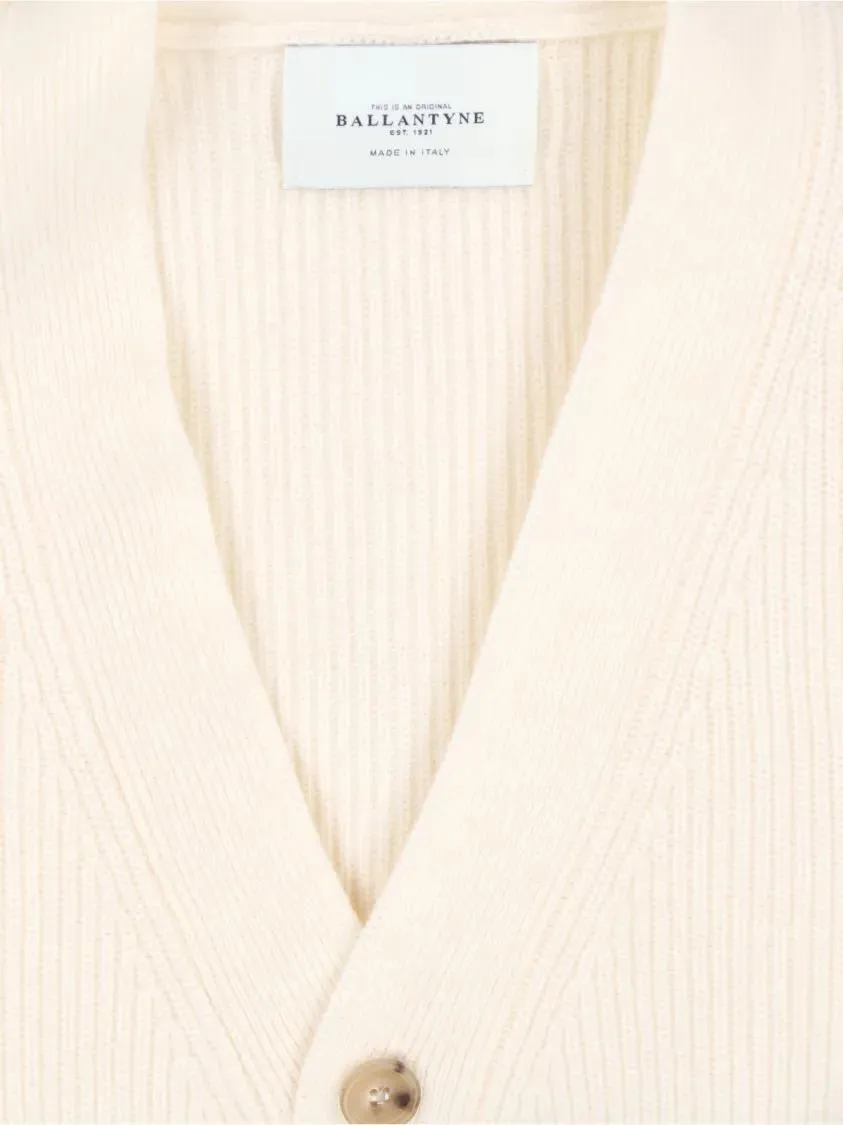Ballantyne - White Minimalist Sweater With Ribbed Cuffs And Hem - Größe 54 - weiß – Bild 2