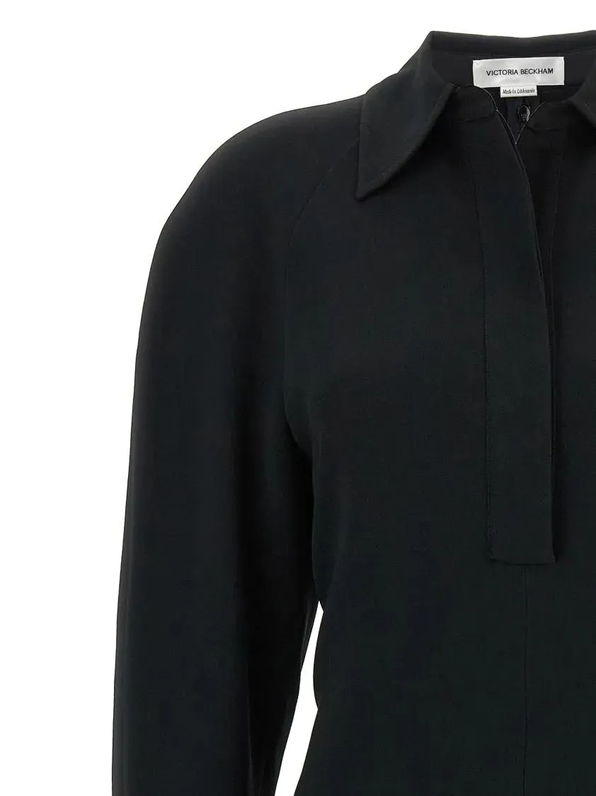 Victoria Beckham - Long Sleeve Polo Collar Midi' Dress - Größe 42 - schwarz – Bild 2