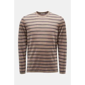 04651/ A trip in a bag - Herren - Feinstrick Rundhals-Pullover graubraun/anthrazit gestreift 04651/ A trip in a bag - Herren - Feinstrick Rundhals-Pullover graubraun/anthrazit gestreift