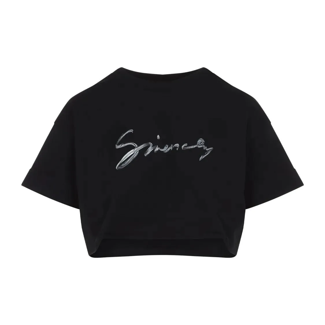 Givenchy - Cropped Black T-Shirt With Reflective Logo Design - Größe M - schwarz Givenchy - Cropped Black T-Shirt With Reflective Logo Design - Größe M - schwarz