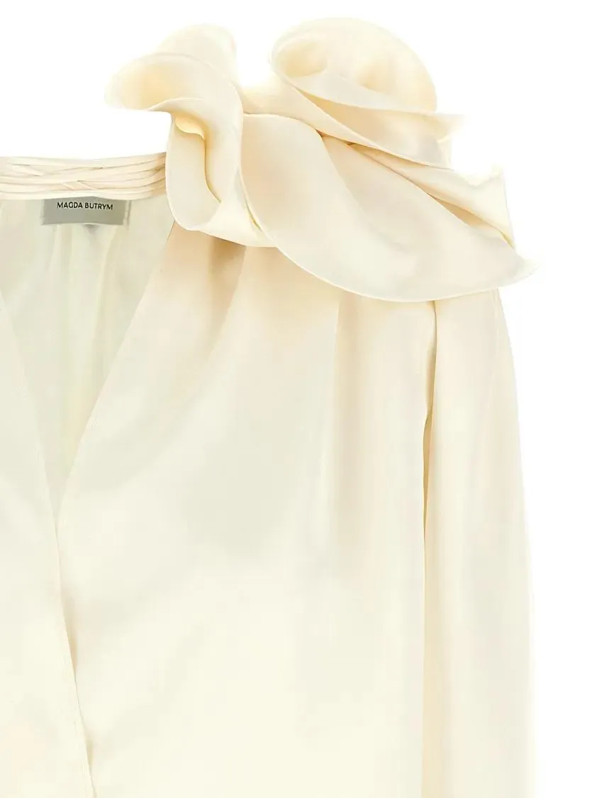 Magda Butrym - Silk Blouse With V-Neck - Größe 38 - beige – Bild 3