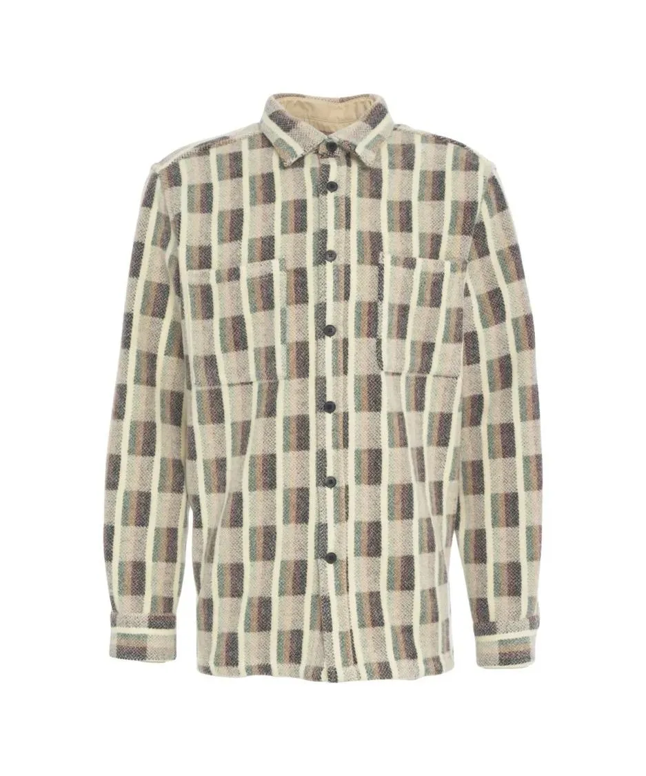 PORTUGUESE FLANNEL - Checkered Wool Overshirt With Classic Collar - Größe XL - beige PORTUGUESE FLANNEL - Checkered Wool Overshirt With Classic Collar - Größe XL - beige