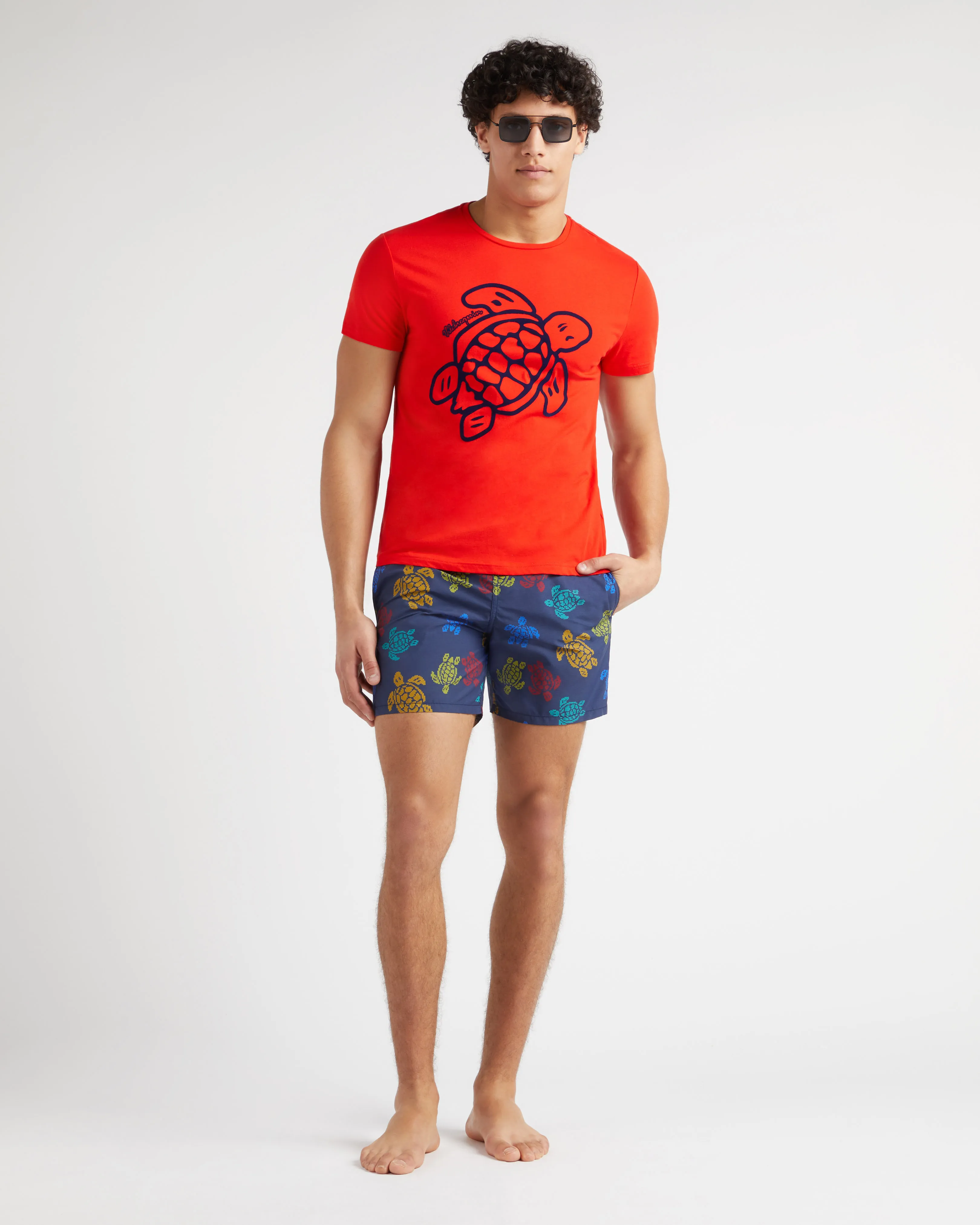 Vilebrequin - Ronde Des Tortues Tricot Badeshorts Für Herren – Vilebrequin X Falke - Bademode - Moorea - Blau - Größe M – Bild 5