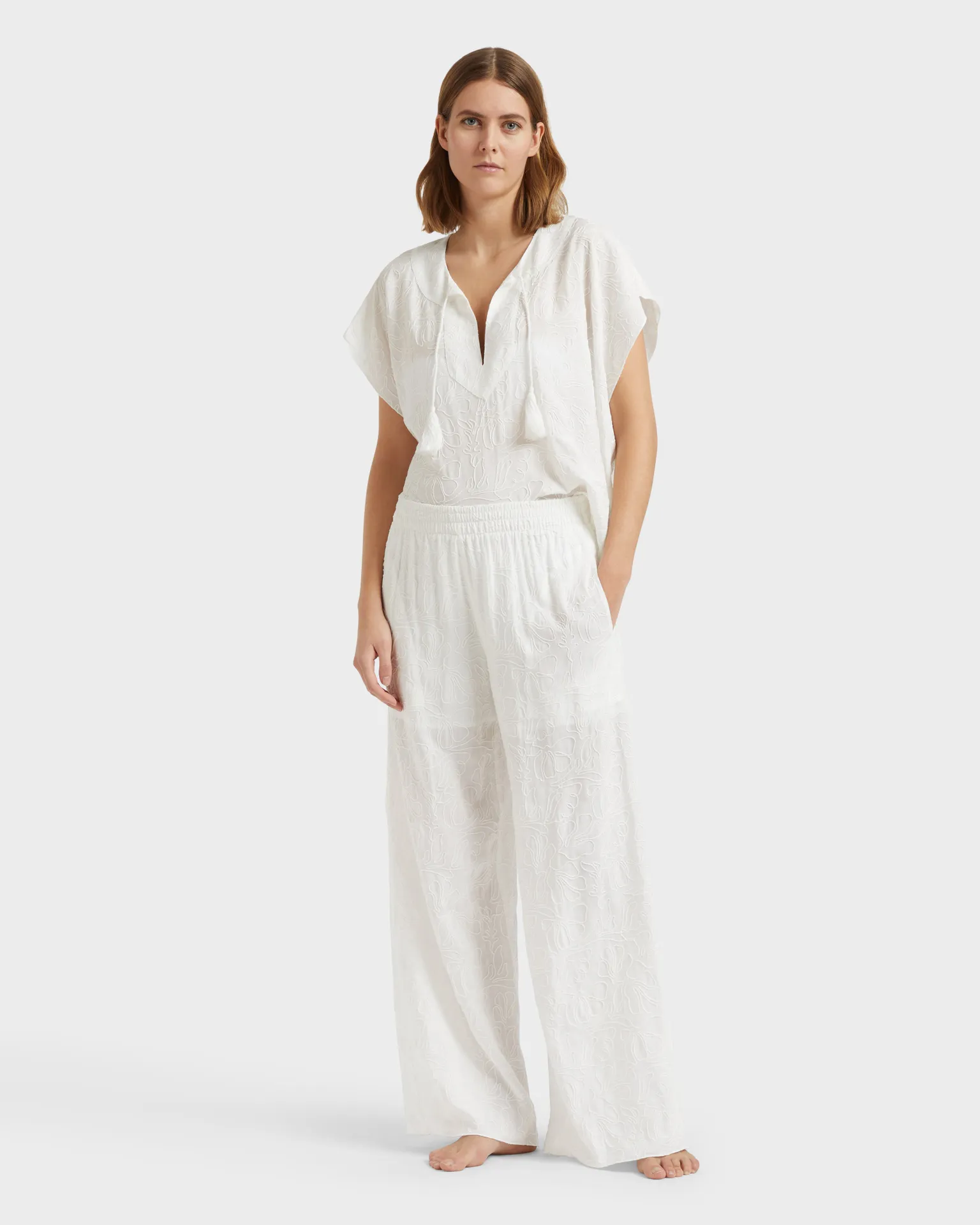 Vilebrequin - Seashells Damenhose Aus Viskose Mit Elastischem Bund - Hose - Lacy - Weiss - Größe L – Bild 3