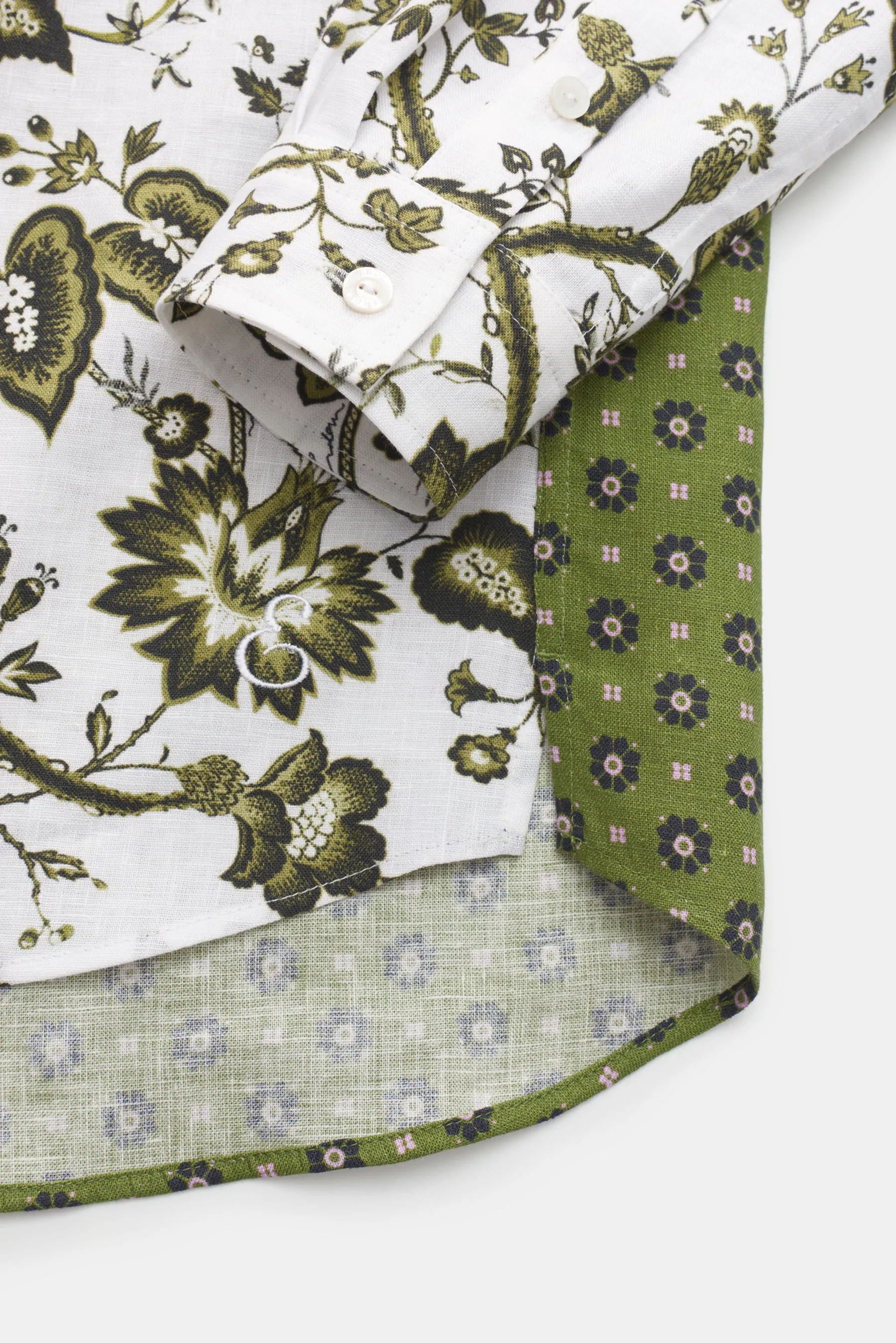 Erdem - Herren - Leinenhemd 'Felix' Grandad-Kragen oliv/weiß gemustert – Bild 4