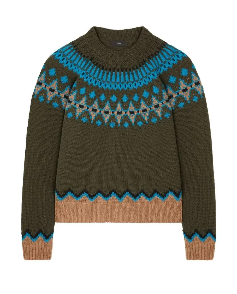 Alanui - Geometric Knit Crewneck Sweater With Accents - Größe XS - grün Alanui - Geometric Knit Crewneck Sweater With Accents - Größe XS - grün