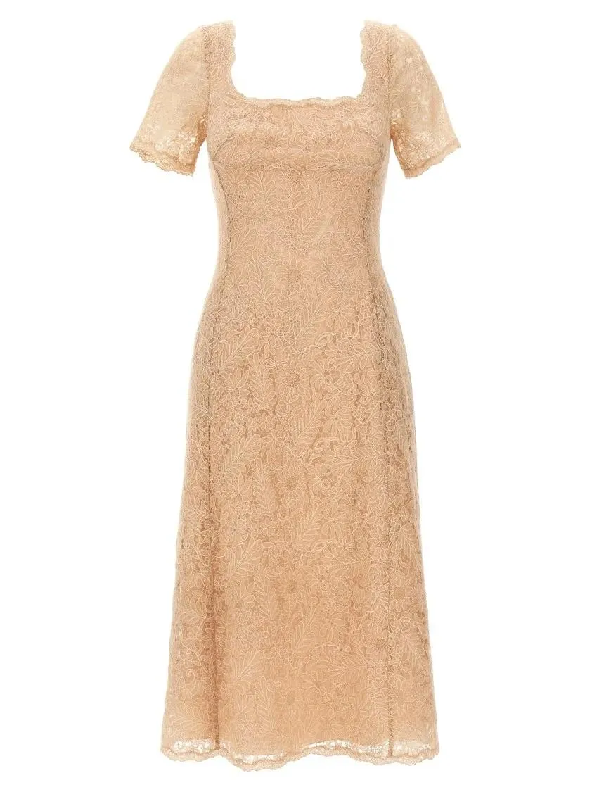 Ermanno Scervino - Floral Lace Midi Dress With Square Neckline - Größe 42 - pink Ermanno Scervino - Floral Lace Midi Dress With Square Neckline - Größe 42 - pink