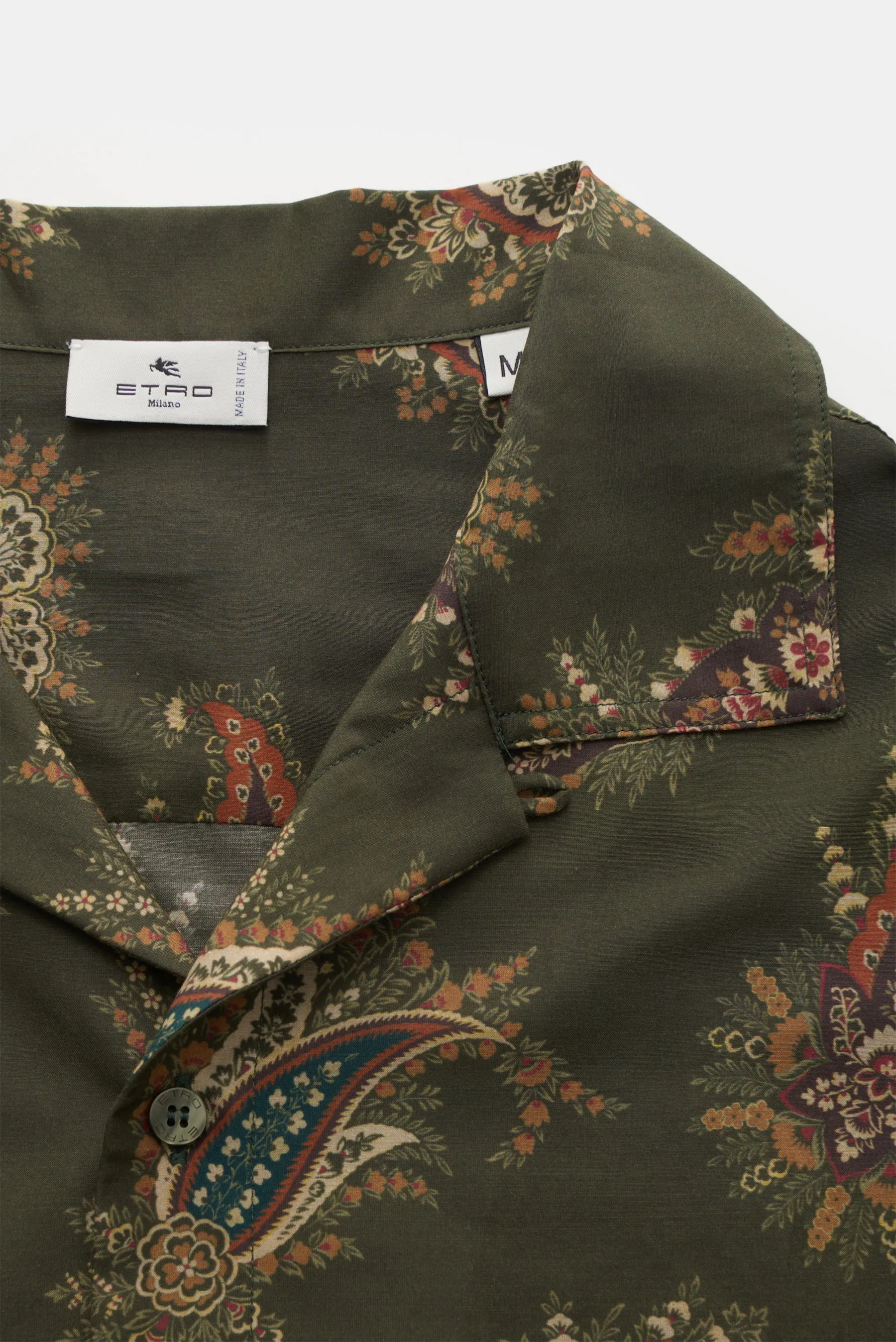 Etro - Herren - Casual Hemd Kubanischer Kragen oliv/creme/rotbraun gemustert – Bild 2