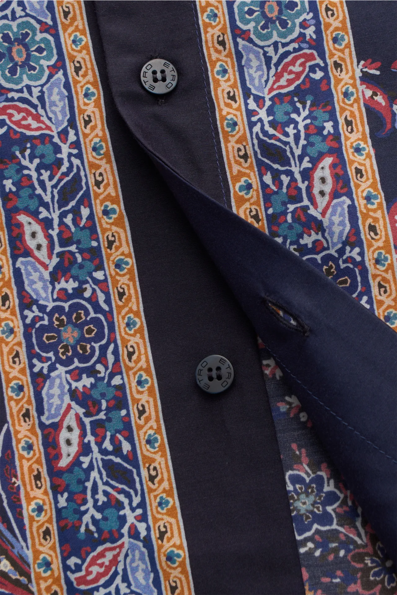 Etro - Herren - Casual Hemd Kubanischer Kragen navy/gelb/rot gemustert – Bild 4